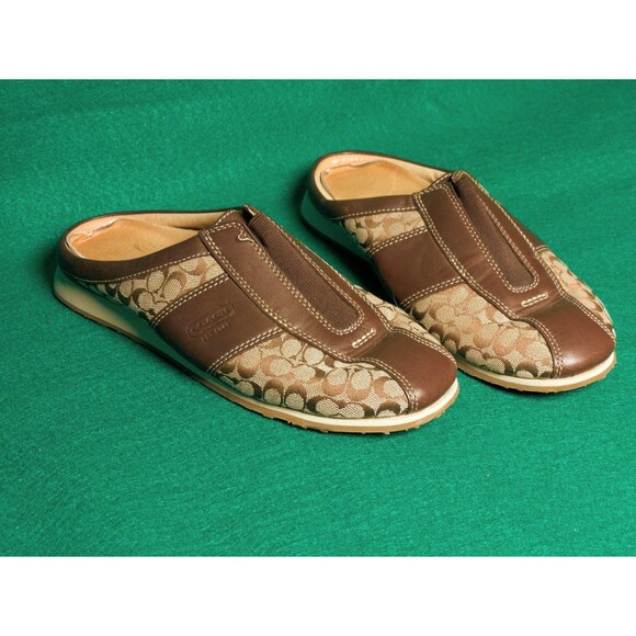 Coach Women's 8.5 M Brown Leather Nadia Slip On Signature Flats Monogram Mule - Picture 3 of 6